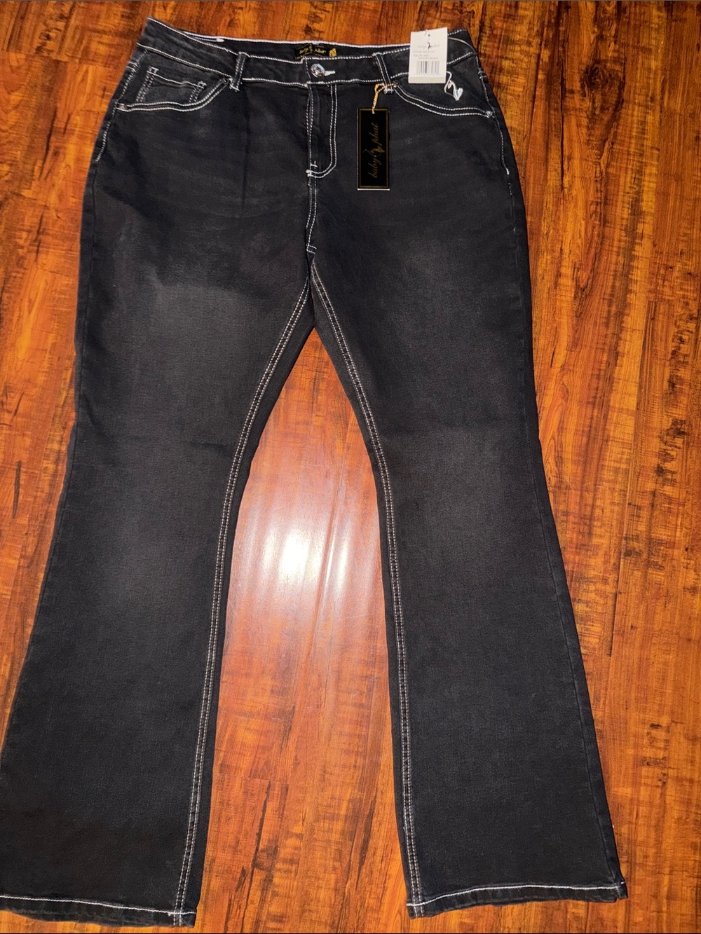 Baby Phat Black Flare Jeans with White Contrast Stitching